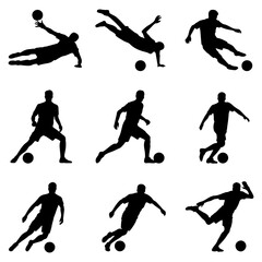 Silhouettes of soccer players in action positions