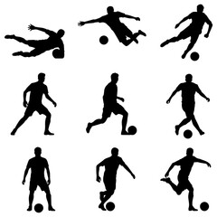Silhouettes of soccer players in various actions
