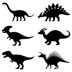Silhouette illustration of various dinosaur types