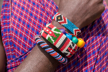 Africa, Kenya. Masai Mara National Reserve, Mara Ashnil. Masai tribal jewelry and ornamentation.