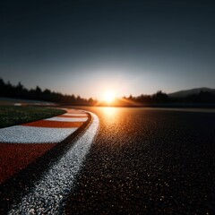 Dramatic Sunset Race Track Asphalt Close Up  Speed  Competition   Victory  Curve