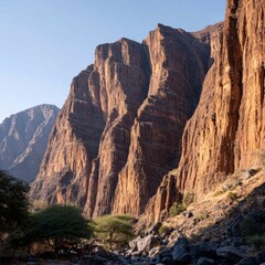 Fototapeta premium Dramatic Sunset Canyon Landscape Rugged Mountains High Resolution Textured Cliffs Des