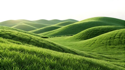 3D Render of Lush Green Rolling Hills with white Background and Serene Lighting