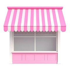 Pink striped awning shop front store window display mockup template isolated on  transparent background