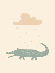 Featuring a charming crocodile in soft hues, this boho kids poster adds a whimsical touch to nursery decor. Perfect for creating a playful and soothing environment for little ones.