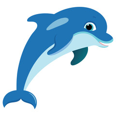 Fototapeta premium Cute cartoon dolphin leaping in the ocean.