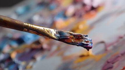 Paintbrush with Vibrant Colors Close-Up Artistic Tool