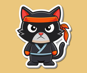 A bundle of stickers cute ninja cat in Various poses vector illustration 