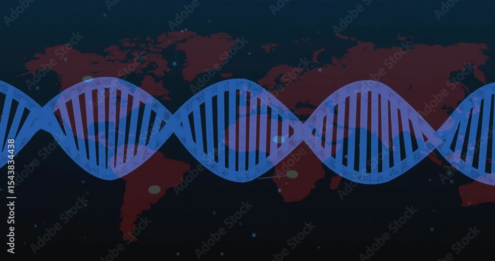 Poster fading blue helix spanning navy screen as lighting nodes connecting lines showing global data flow