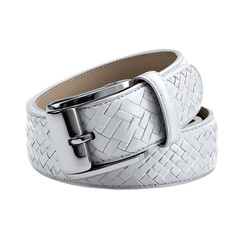 White leather woven belt with silver buckle