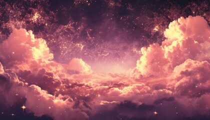 Fototapeta premium celestial halloween sky with glowing pink nebula clouds and dreamy stardust atmosphere, ideal for fantasy web design, themed branding, or mystical print media