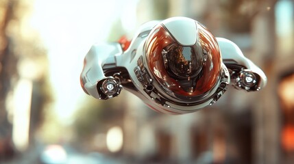 A sleek futuristic hovercraft gliding smoothly through an urban environment, showcasing technological advancement and innovation in modern design and transportation.