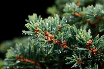 Close up Dew Drops on Blue Spruce Needles  Evergreen Texture