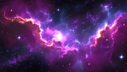 Obraz premium vibrant purple and pink nebula cloud in deep outer space with glowing stars and cosmic dust, ideal for sci-fi poster, digital artwork, or web background