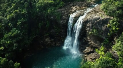 Obraz premium Serene Waterfall in Lush Tropical Paradise