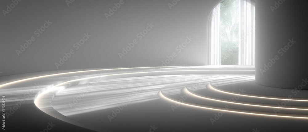 Poster abstract white minimalist architecture modern design curved lines light shadow interi
