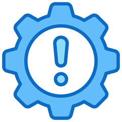 Configuration Alert - Blue Fill Outline Icon - Gear with warning mark, highlighting issues in configuration or settings