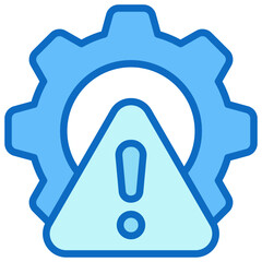 Configuration Risks - Blue Fill Outline Icon - Gear with an alert mark, signifying configuration risks or protection issues