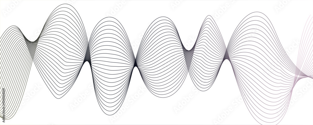Poster abstract wave design with series of flowing, overlapping sinusoidal curves gradient from deep grey.s