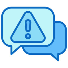 Risk Chat - Blue Fill Outline Icon - Speech bubbles with alert sign, representing communication about risks or warnings