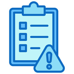 Risk Checklist - Blue Fill Outline Icon - clipboard with a checklist and warning sign representing task management and risk identification