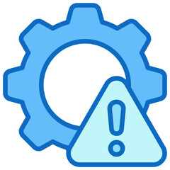 Setting Risk - Blue Fill Outline Icon - Gear combined with alert sign, representing security risks in system settings