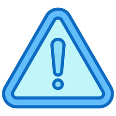 Warning Sign - Blue Fill Outline Icon - Triangle warning sign with exclamation mark, symbolizing caution, hazard, or alert