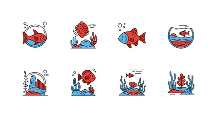 Aquarium fish tank vector design with coral reef sea life and bubbles for pet shop or hobbyist projects