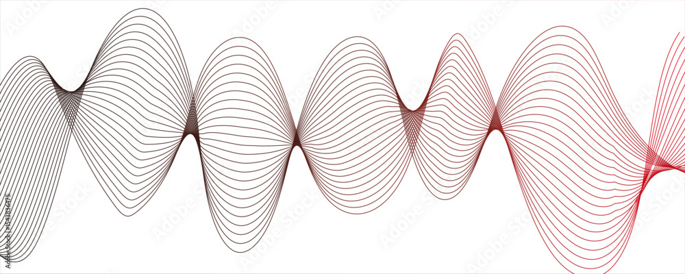 Poster abstract wave design with series of flowing, overlapping sinusoidal curves gradient from deep maroon