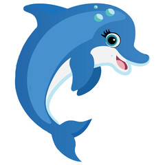 Cute cartoon dolphin leaping in the ocean.