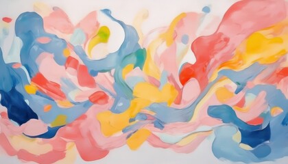 Fototapeta premium vibrant abstract swirl of pastel blue, coral pink, golden yellow, and fiery red fluid strokes for modern web design, artistic branding, and creative print media