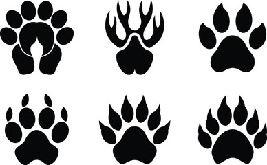 Fototapeta premium Seamless vector pattern of black animal paw prints and silhouettes for design