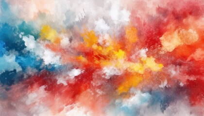 Obraz premium vibrant abstract watercolor texture with dynamic red, yellow, and blue cloud like blends for halloween web design, print media background, or branding element
