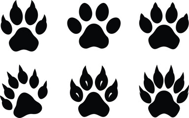 A seamless vector pattern featuring black silhouettes of fire and various animal paw prints, including leopard and dog footprints, perfect for autumn-themed designs and wallpapers © SM Rony