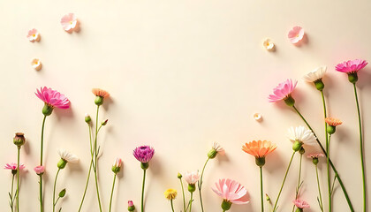  Pastel Wildflower Flat Lay Background