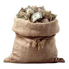 Sack full of US dollar bills.