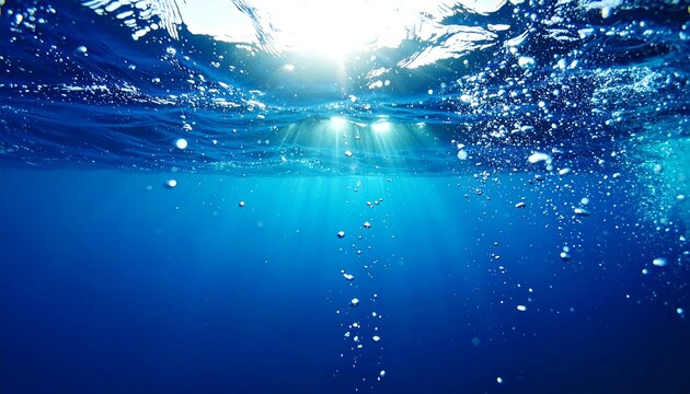 Underwater Sunbeams with Ocean Bubbles.