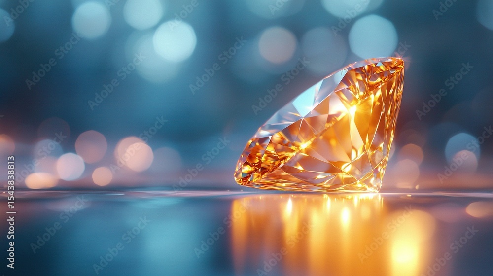 Aufkleber a diamond is visible up close on a reflective surface the background features indistinct light and a