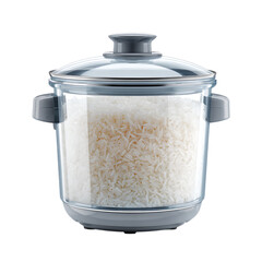 Glass rice cooker with cooked rice