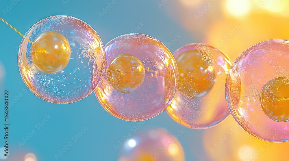Poster a set of floating bubbles against a blue-yellow backdrop, with a row of bubbles in the foreground