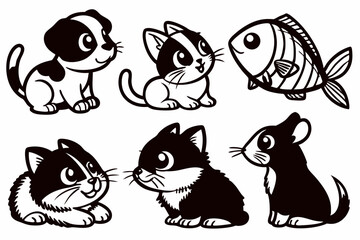 Stylish Black and White Animal Silhouettes Vector Pack for Designers