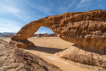 Rainbow Arch, amazing sandstone rock formation in AlUla, Saudi Arabia