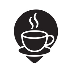 Minimalist Coffee Cup Illustration: Black and white stylized logo of a coffee cup, with steam rising