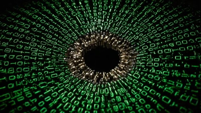 Binary Code Vortex with Metallic Center