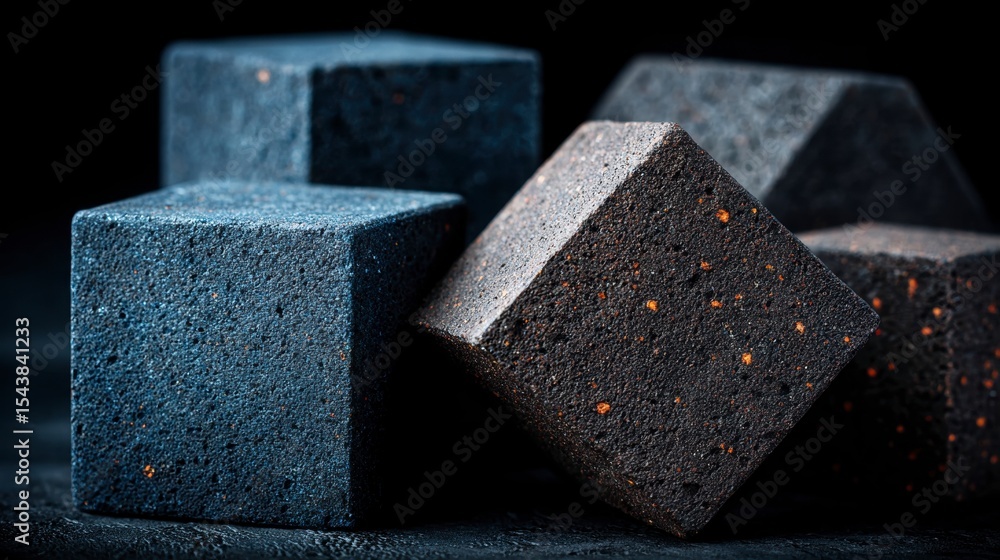 Poster dark grey cubes textured blocks abstract shapes geometric background