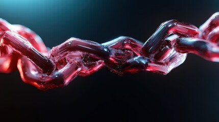 A captivating close-up of red translucent chains interlinked against a dark backdrop, representing strength, connection, and the intricate nature of relationships in abstraction.