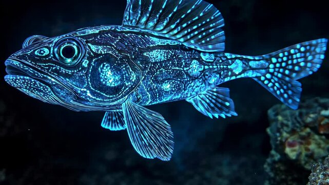 Bioluminescent fish in dark water