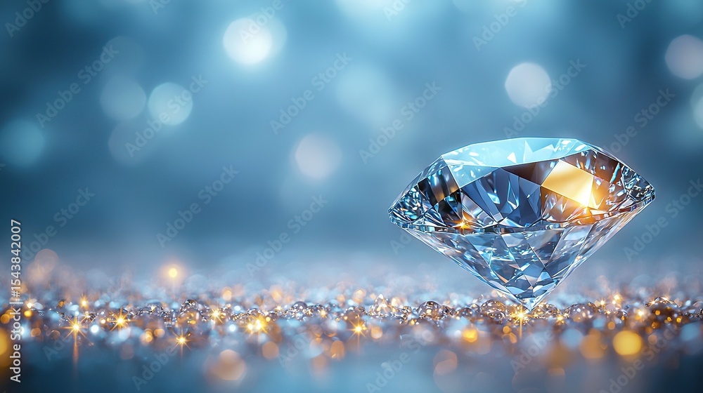 Aufkleber a sharp close-up of a sparkling diamond amidst a fuzzy background, illuminated by bright surrounding