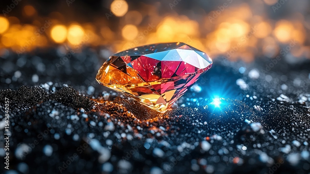 Poster a high-resolution image featuring a close-up of a sparkling diamond set against a dark background, s
