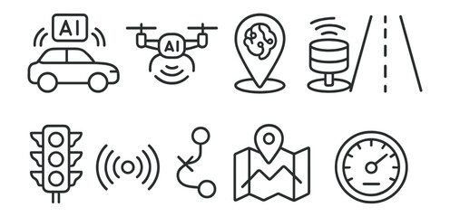 Ai technology line icon set. smart devices, automation, and connectivity illustrations
